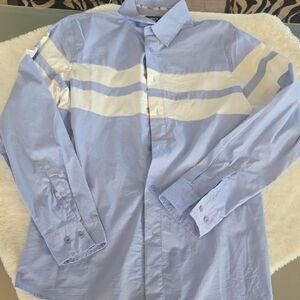 Casual Light Blue and White Striped Men's Shirt